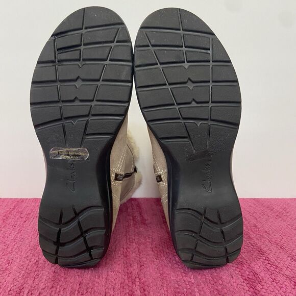 Clarks Bendables Suede Leather Faux Fur Ankle Boots Tan/Taupe Size 9.5 - Picture 8 of 10